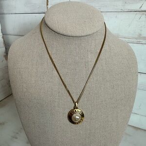 Chanel Gold-Plated Faux Pearl Pendant with CHANEL cut outs Necklace